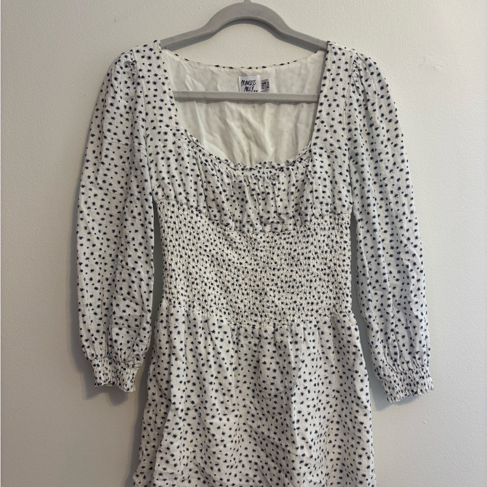 White Mini Dress with Navy Blue Dot Print